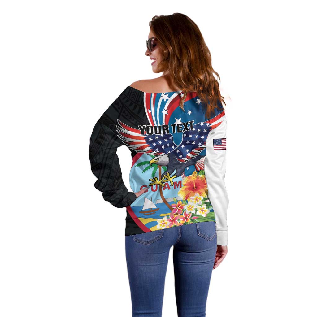 Personalized Guam Fourth of July Off Shoulder Sweater Tropical Flowers