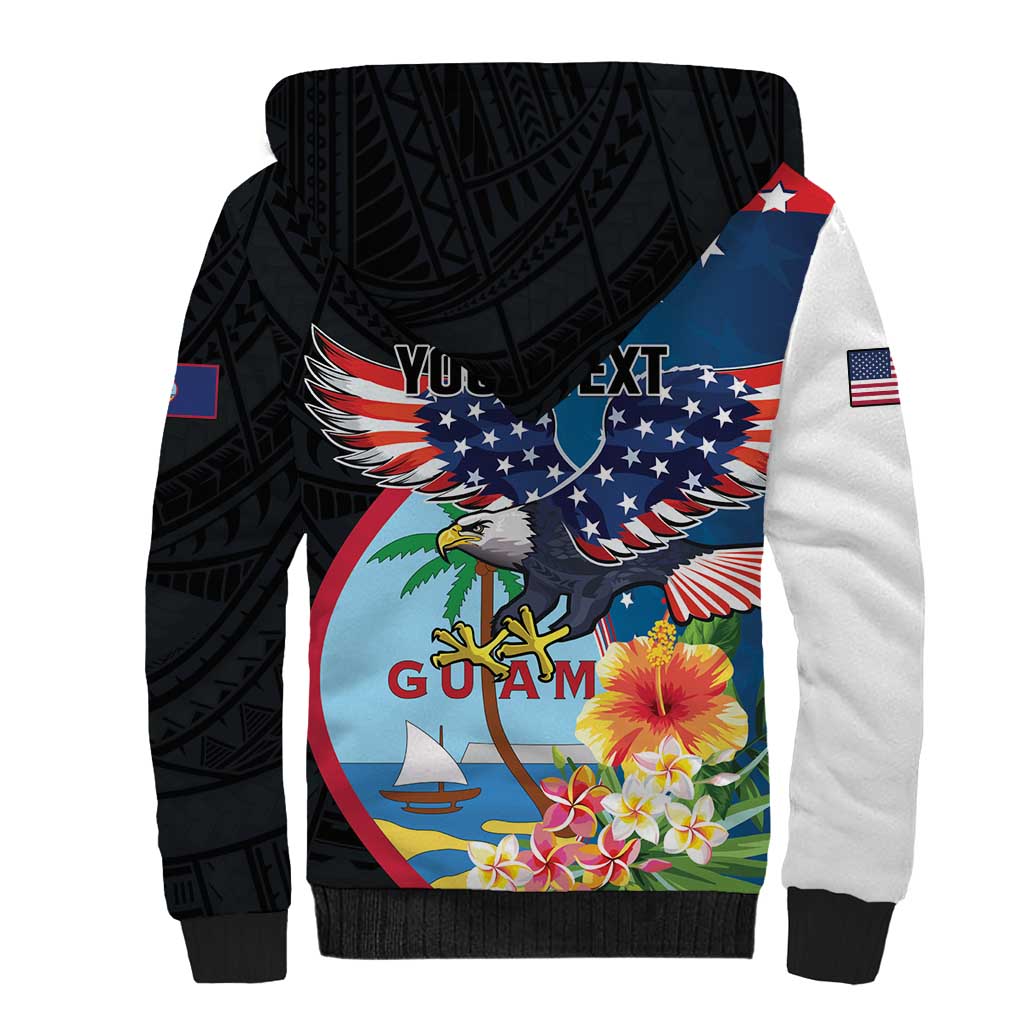 Personalized Guam Fourth of July Sherpa Hoodie Tropical Flowers