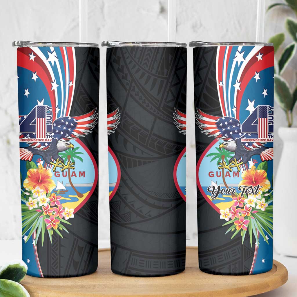 Personalized Guam Fourth of July Skinny Tumbler Tropical Flowers