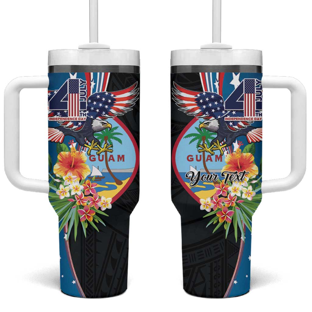Personalized Guam Fourth of July Tumbler With Handle Tropical Flowers