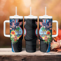 Personalized Guam Fourth of July Tumbler With Handle Tropical Flowers