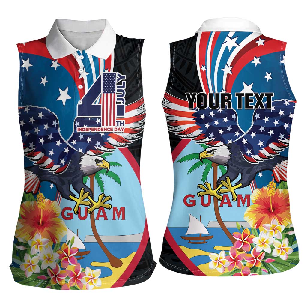 Personalized Guam Fourth of July Women Sleeveless Polo Shirt Tropical Flowers
