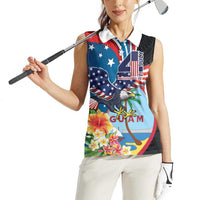 Personalized Guam Fourth of July Women Sleeveless Polo Shirt Tropical Flowers