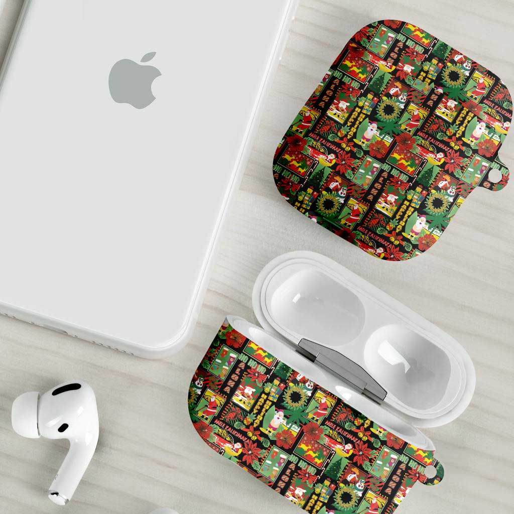 Hawaiian Santa Christmas Pattern AirPods Case Black Version - Polynesian Pride