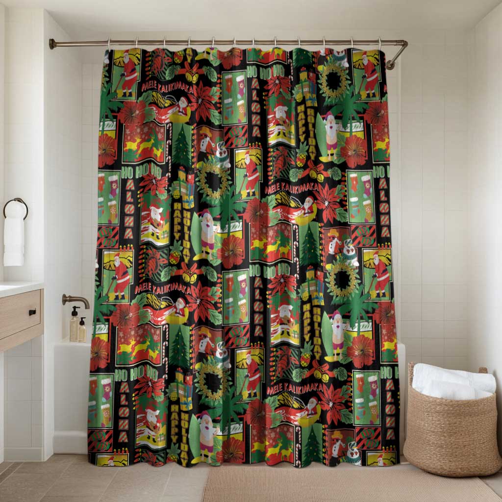 Hawaiian Santa Christmas Pattern Bathroom Set Black Version - Polynesian Pride