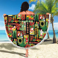 Hawaiian Santa Christmas Pattern Beach Blanket Black Version - Polynesian Pride