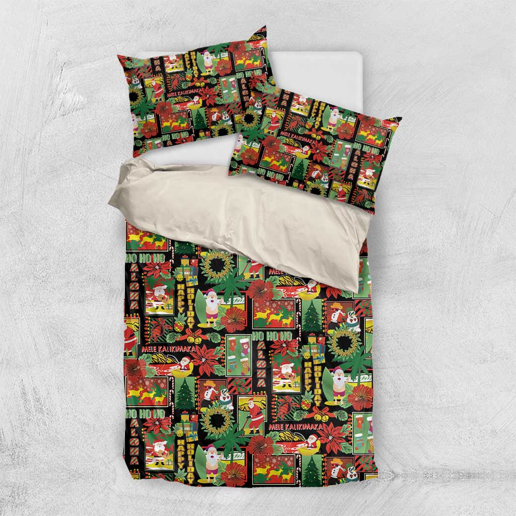 Hawaiian Santa Christmas Pattern Bedding Set Black Version - Polynesian Pride