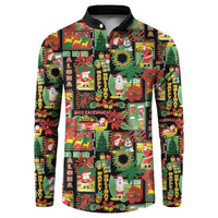 Hawaiian Santa Christmas Pattern Button Sweatshirt Black Version - Polynesian Pride