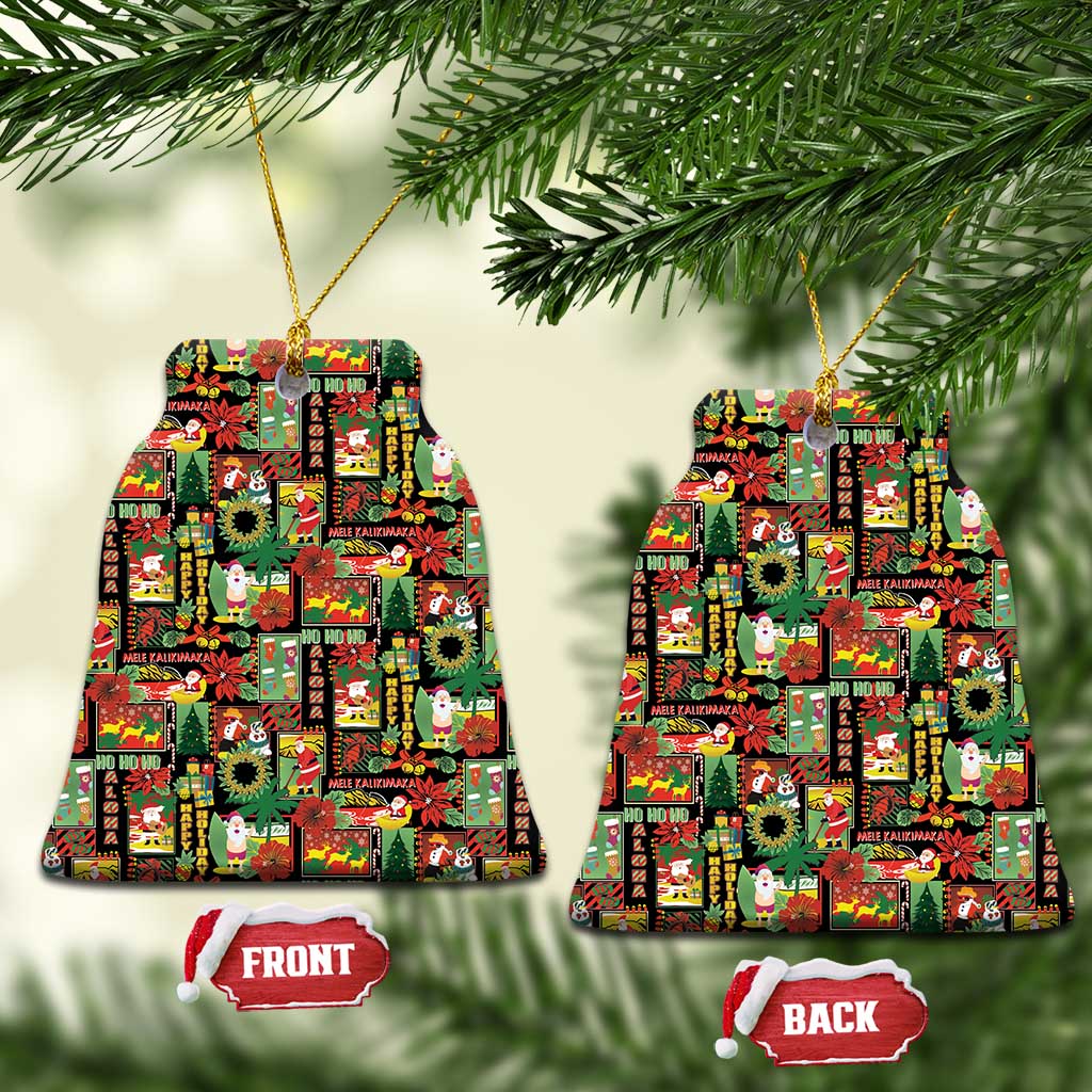 Hawaiian Santa Christmas Pattern Ceramic Ornament Black Version - Polynesian Pride