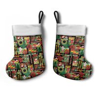 Hawaiian Santa Christmas Pattern Christmas Stocking Black Version - Polynesian Pride