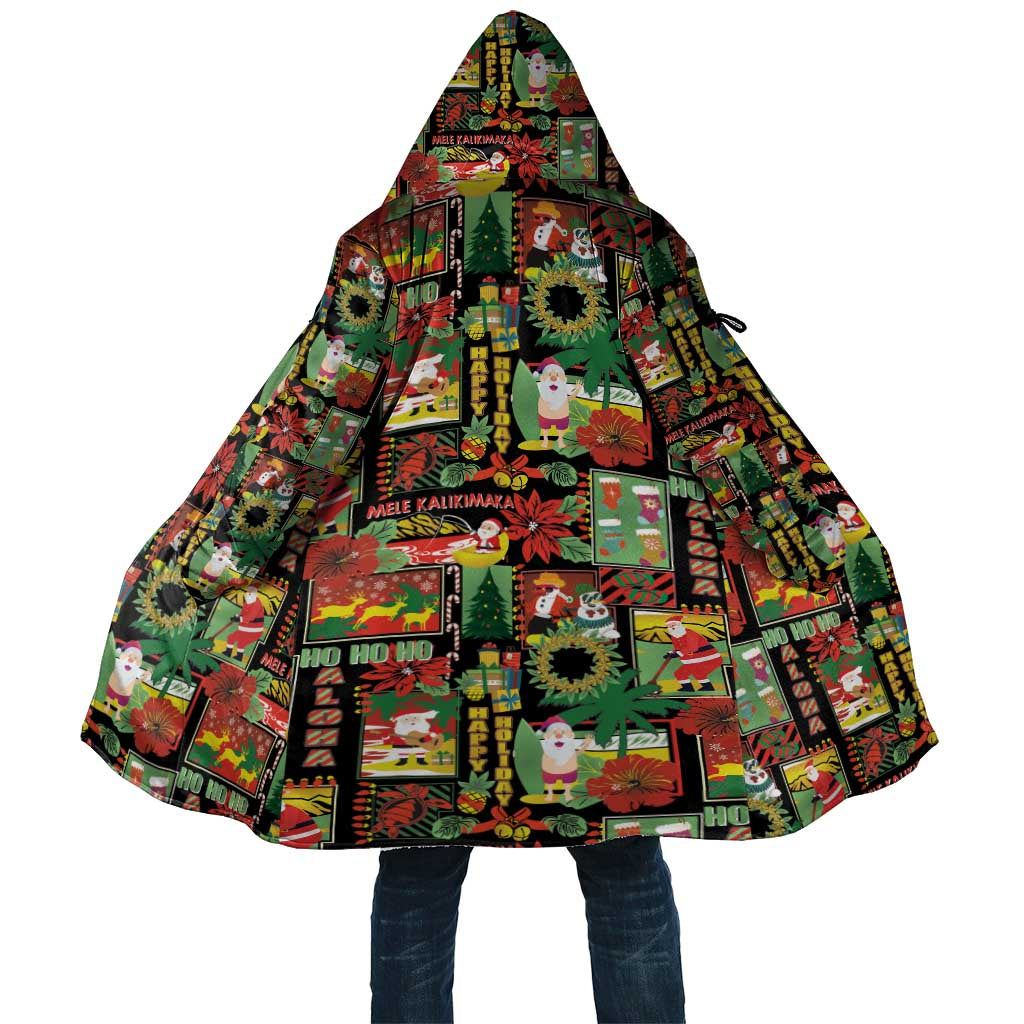 Hawaiian Santa Christmas Pattern Cloak Black Version - Polynesian Pride