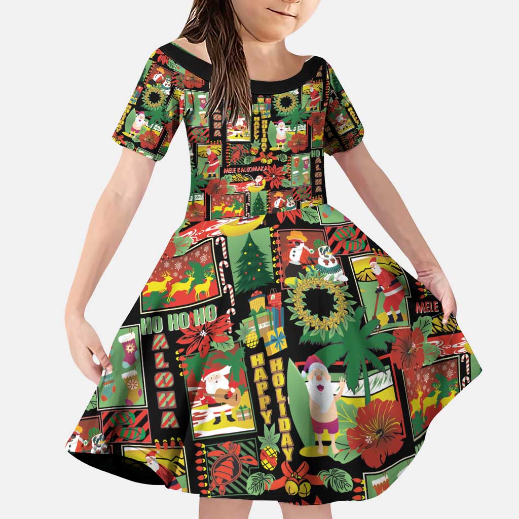 Hawaiian Santa Christmas Pattern Family Matching Puletasi and Hawaiian Shirt Black Version - Polynesian Pride