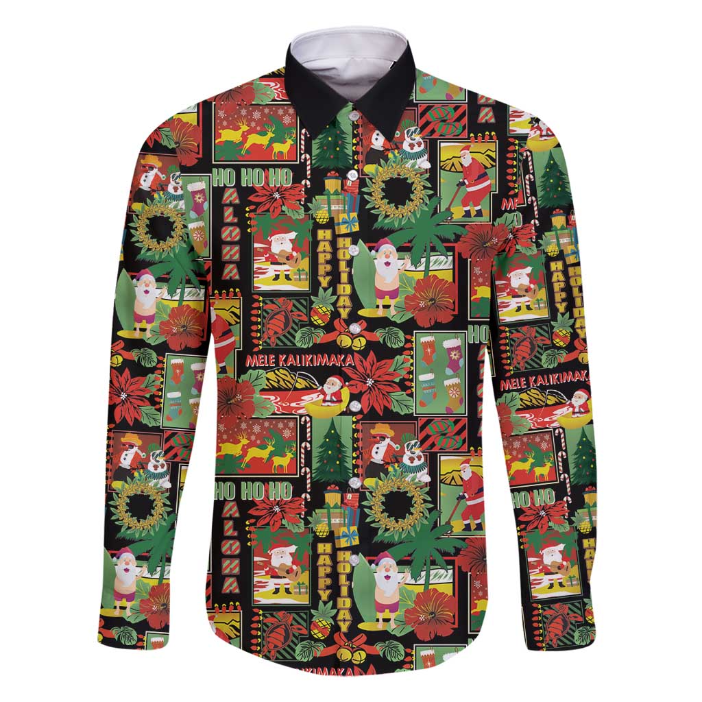 Hawaiian Santa Christmas Pattern Family Matching Summer Maxi Dress and Hawaiian Shirt Black Version - Polynesian Pride