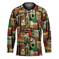 Hawaiian Santa Christmas Pattern Hockey Jersey Black Version - Polynesian Pride
