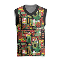 Hawaiian Santa Christmas Pattern Christmas Knitted V-Neck Vest Black Version - Polynesian Pride