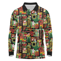 Hawaiian Santa Christmas Pattern Long Sleeve Polo Shirt Black Version - Polynesian Pride