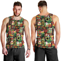 Hawaiian Santa Christmas Pattern Men Tank Top Black Version - Polynesian Pride