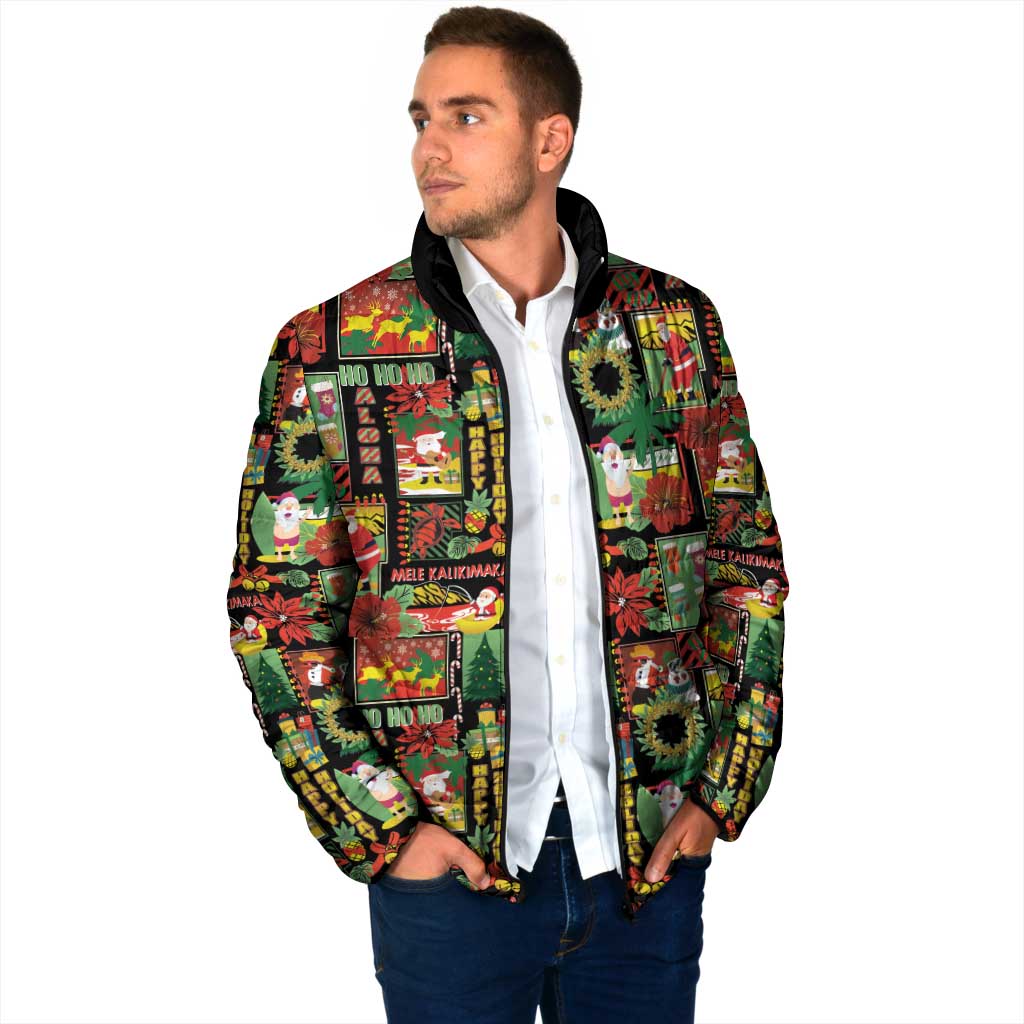 Hawaiian Santa Christmas Pattern Padded Jacket Black Version - Polynesian Pride