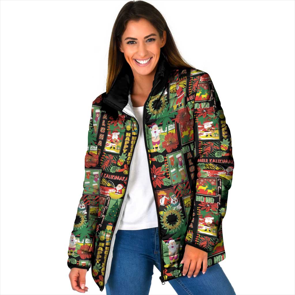 Hawaiian Santa Christmas Pattern Padded Jacket Black Version - Polynesian Pride