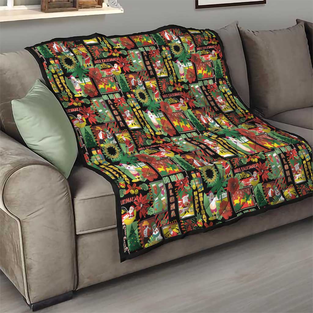 Hawaiian Santa Christmas Pattern Quilt Black Version - Polynesian Pride
