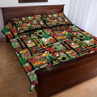 Hawaiian Santa Christmas Pattern Quilt Bed Set Black Version - Polynesian Pride