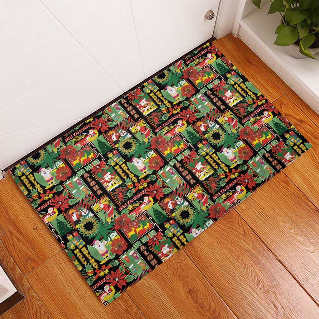 Hawaiian Santa Christmas Pattern Rubber Doormat Black Version - Polynesian Pride