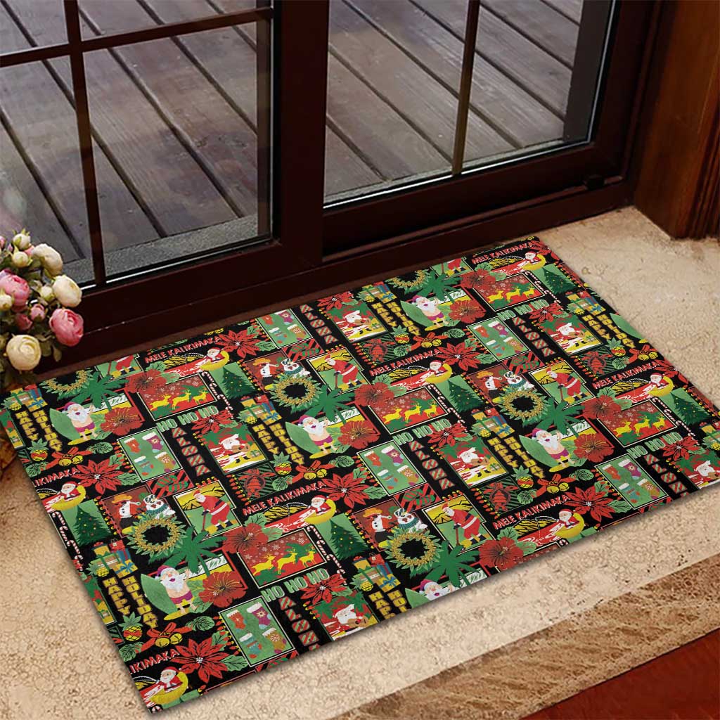 Hawaiian Santa Christmas Pattern Rubber Doormat Black Version - Polynesian Pride