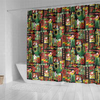 Hawaiian Santa Christmas Pattern Shower Curtain Black Version - Polynesian Pride
