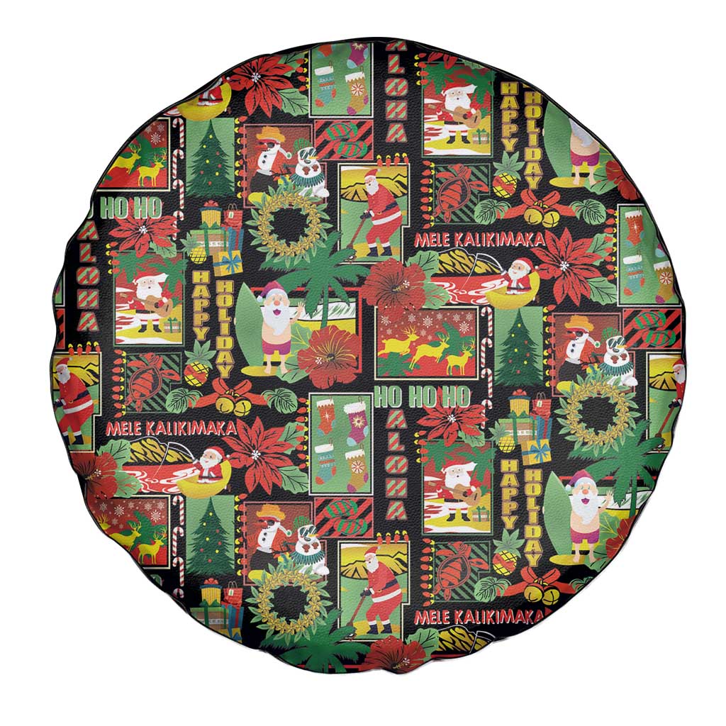 Hawaiian Santa Christmas Pattern Spare Tire Cover Black Version - Polynesian Pride