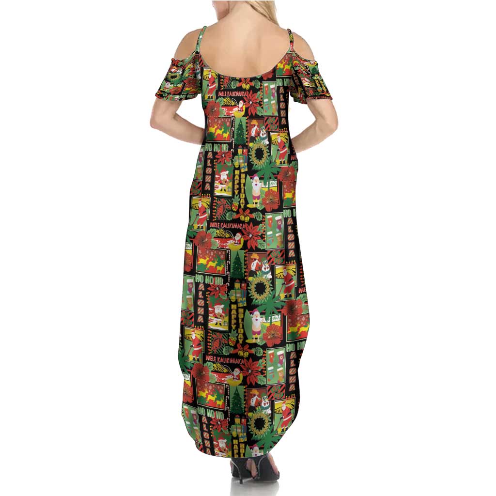 Hawaiian Santa Christmas Pattern Summer Maxi Dress Black Version - Polynesian Pride