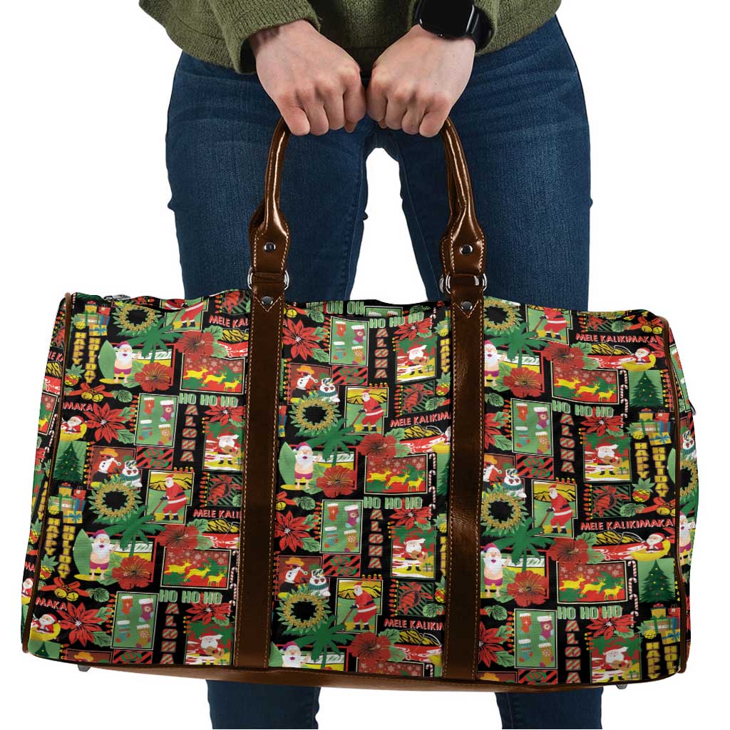 Hawaiian Santa Christmas Pattern Travel Bag Black Version - Polynesian Pride