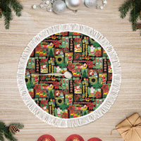 Hawaiian Santa Christmas Pattern Tree Skirt Black Version - Polynesian Pride
