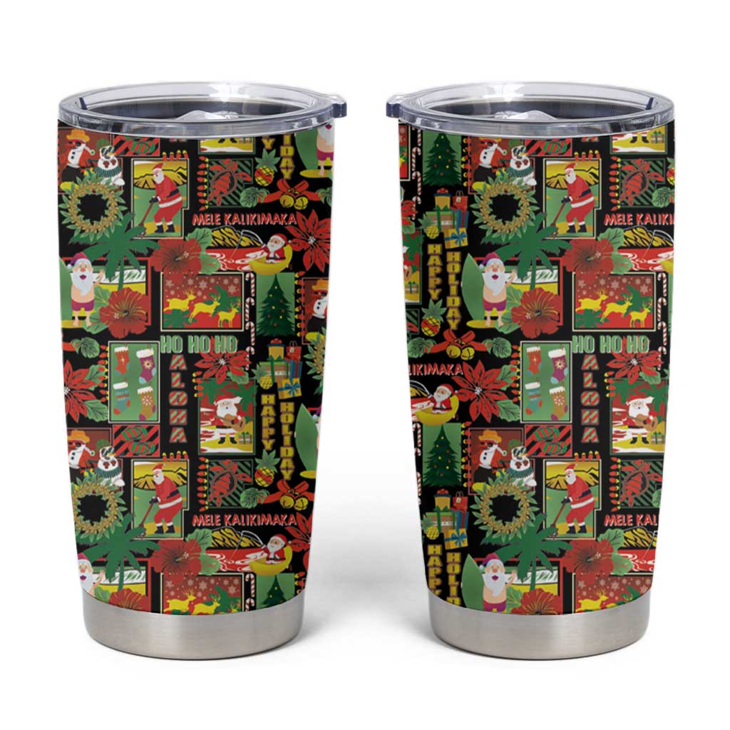 Hawaiian Santa Christmas Pattern Tumbler Cup Black Version - Polynesian Pride