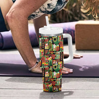 Hawaiian Santa Christmas Pattern Tumbler With Handle Black Version - Polynesian Pride