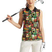 Hawaiian Santa Christmas Pattern Women Sleeveless Polo Shirt Black Version - Polynesian Pride