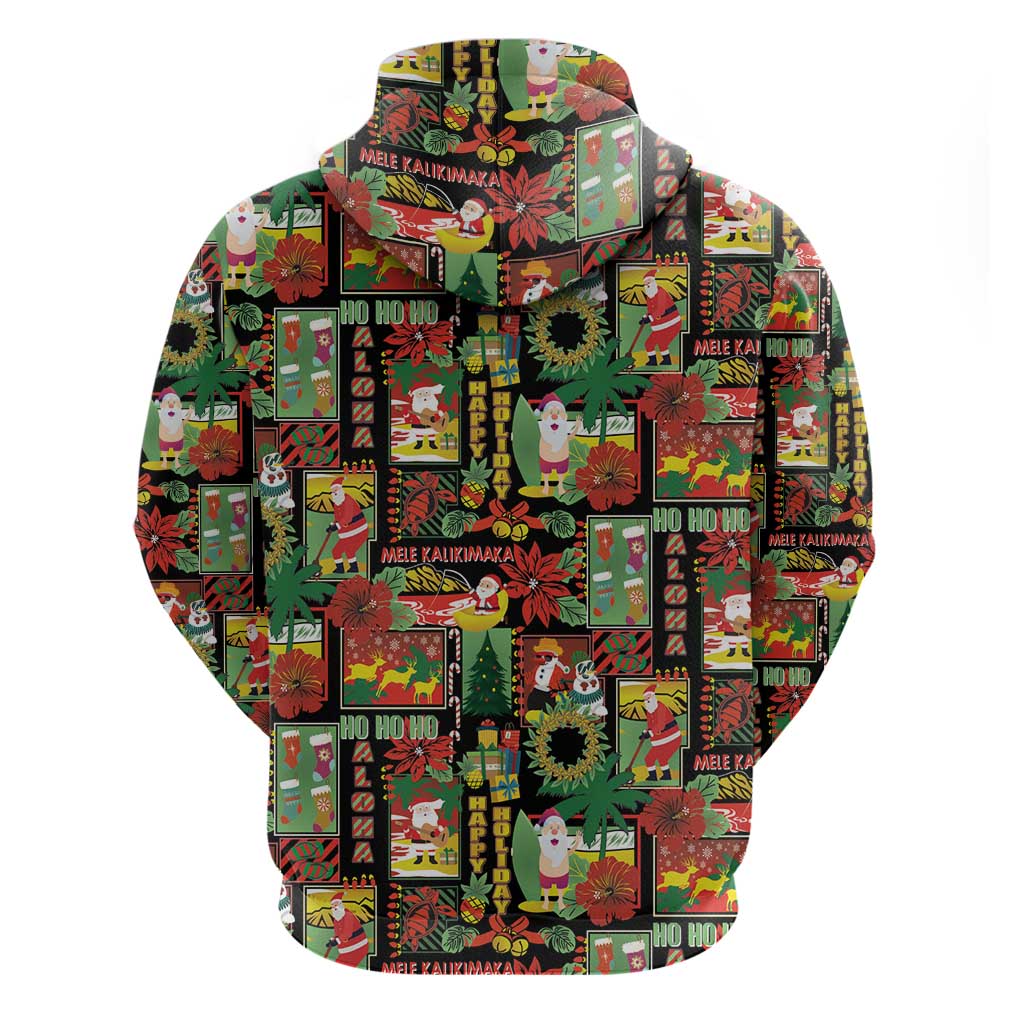 Hawaiian Santa Christmas Pattern Zip Hoodie Black Version - Polynesian Pride