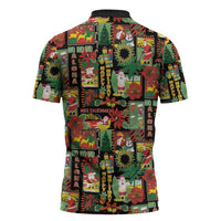 Hawaiian Santa Christmas Pattern Zipper Polo Shirt Black Version - Polynesian Pride