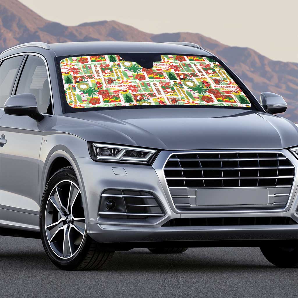 Hawaiian Santa Christmas Pattern Auto Sun Shade White Version - Polynesian Pride