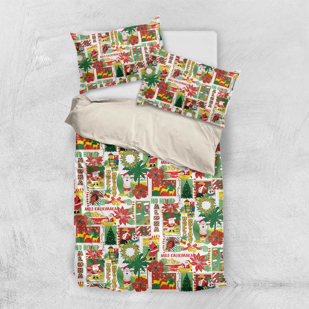 Hawaiian Santa Christmas Pattern Bedding Set White Version - Polynesian Pride
