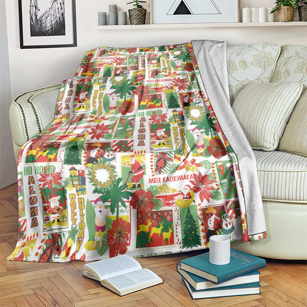 Hawaiian Santa Christmas Pattern Blanket White Version - Polynesian Pride