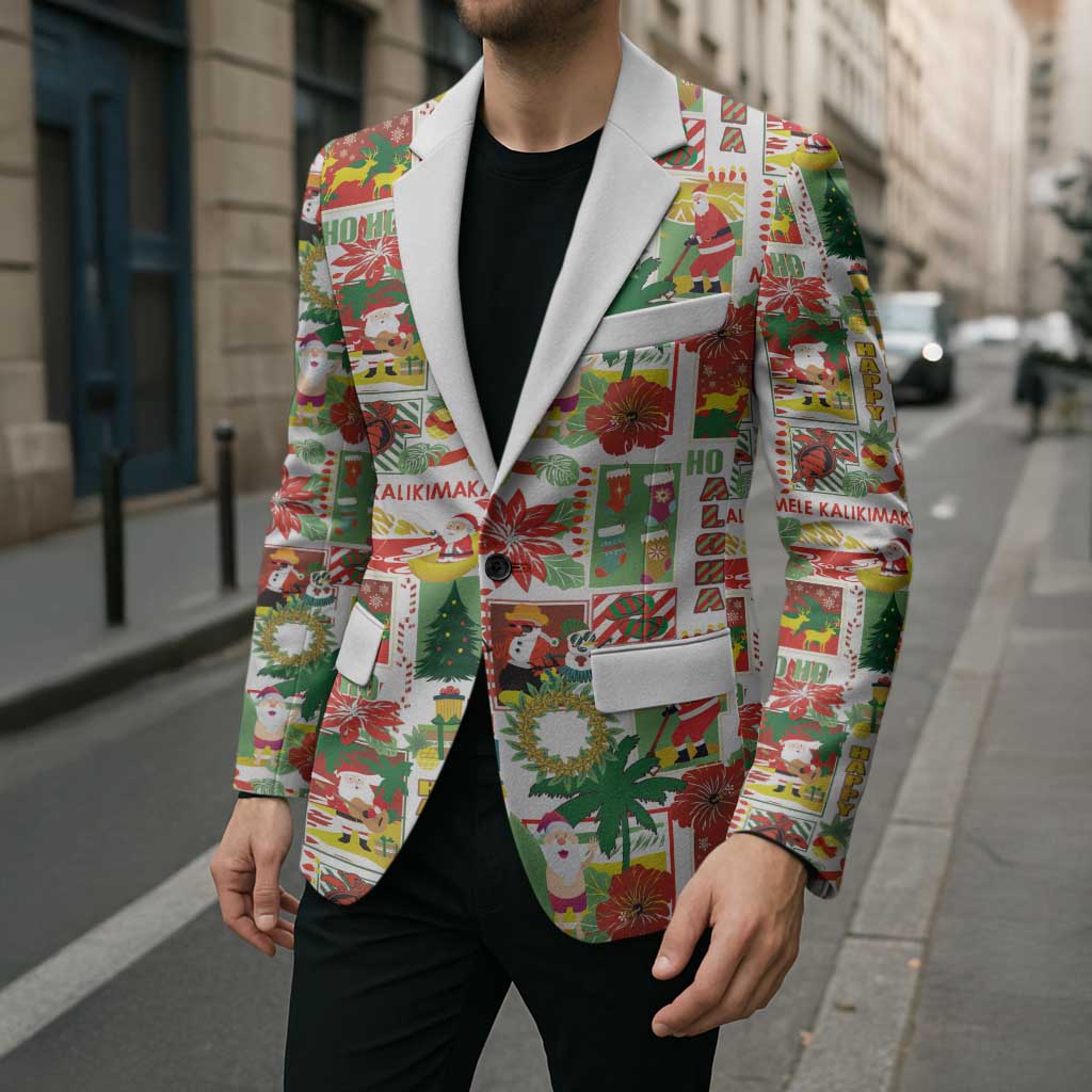 Hawaiian Santa Christmas Pattern Blazer White Version - Polynesian Pride