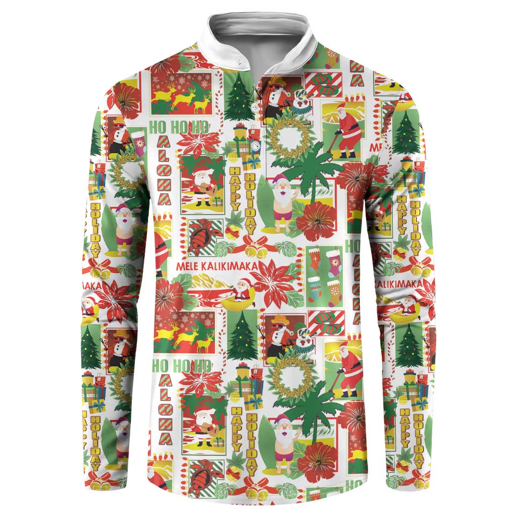 Hawaiian Santa Christmas Pattern Button Sweatshirt White Version - Polynesian Pride