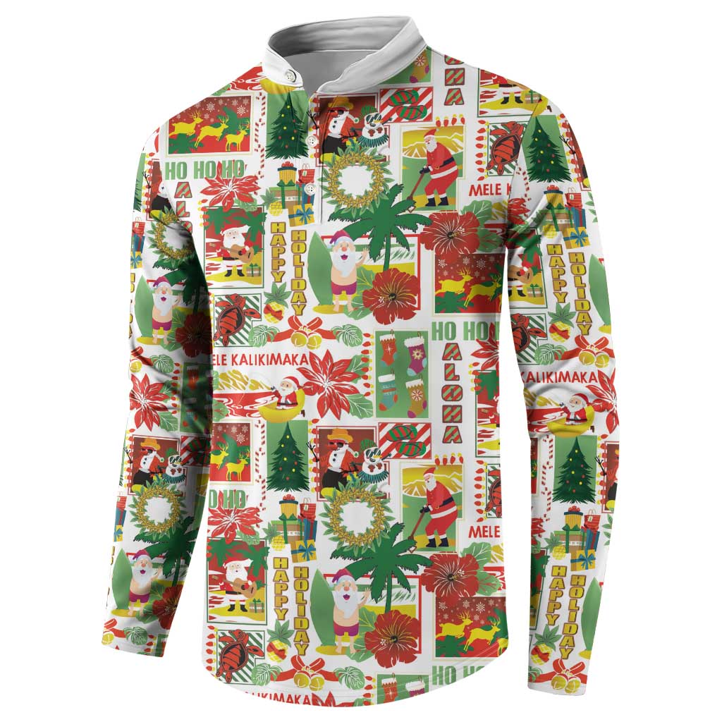 Hawaiian Santa Christmas Pattern Button Sweatshirt White Version - Polynesian Pride