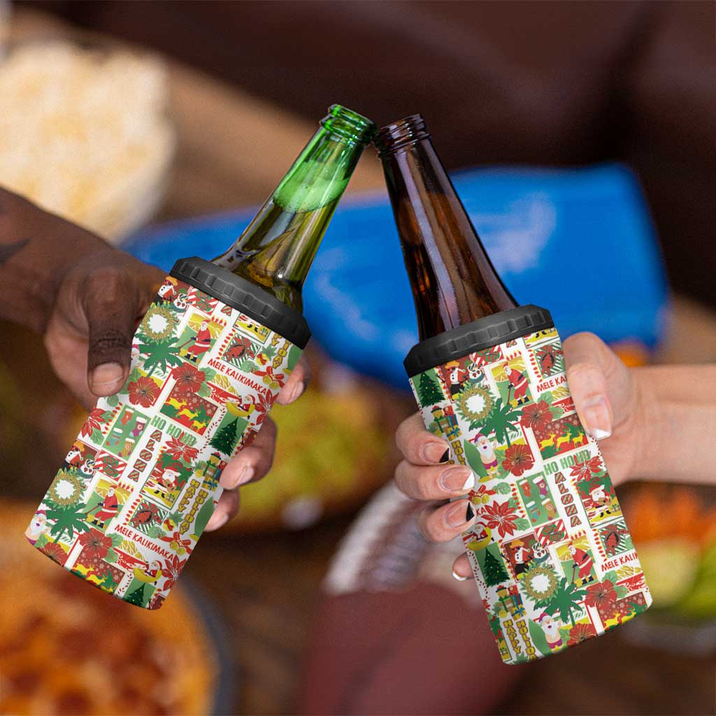Hawaiian Santa Christmas Pattern 4 in 1 Can Cooler Tumbler White Version - Polynesian Pride