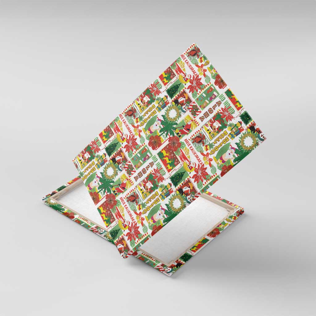 Hawaiian Santa Christmas Pattern Canvas Wall Art White Version - Polynesian Pride