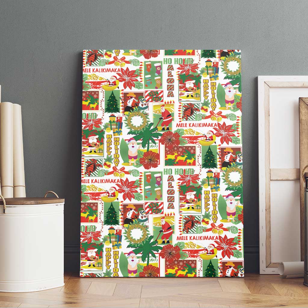 Hawaiian Santa Christmas Pattern Canvas Wall Art White Version - Polynesian Pride