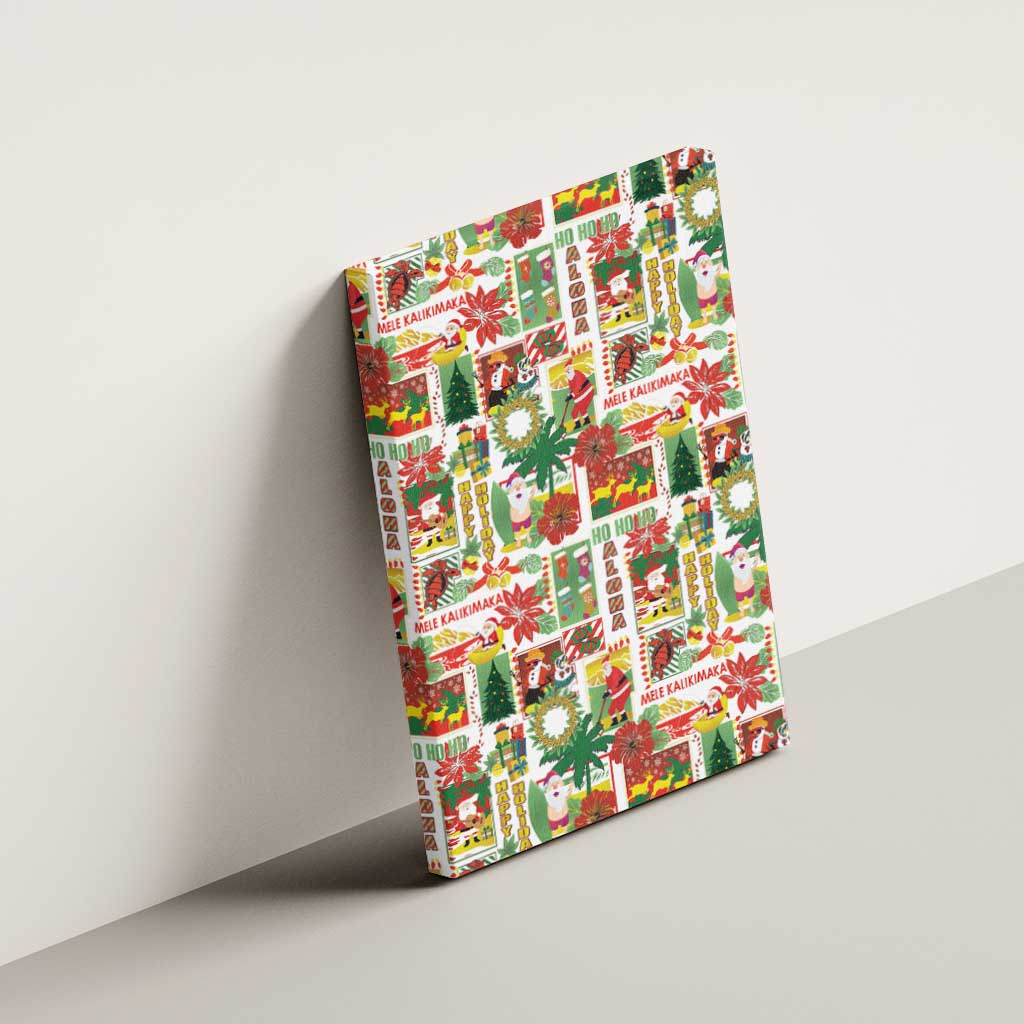 Hawaiian Santa Christmas Pattern Canvas Wall Art White Version - Polynesian Pride