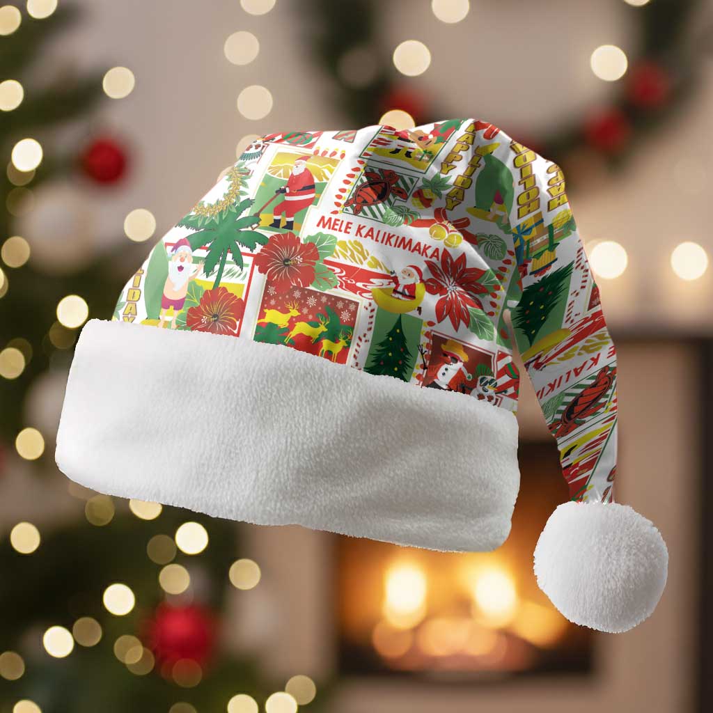 Hawaiian Santa Christmas Pattern Christmas Santa Hat White Version - Polynesian Pride