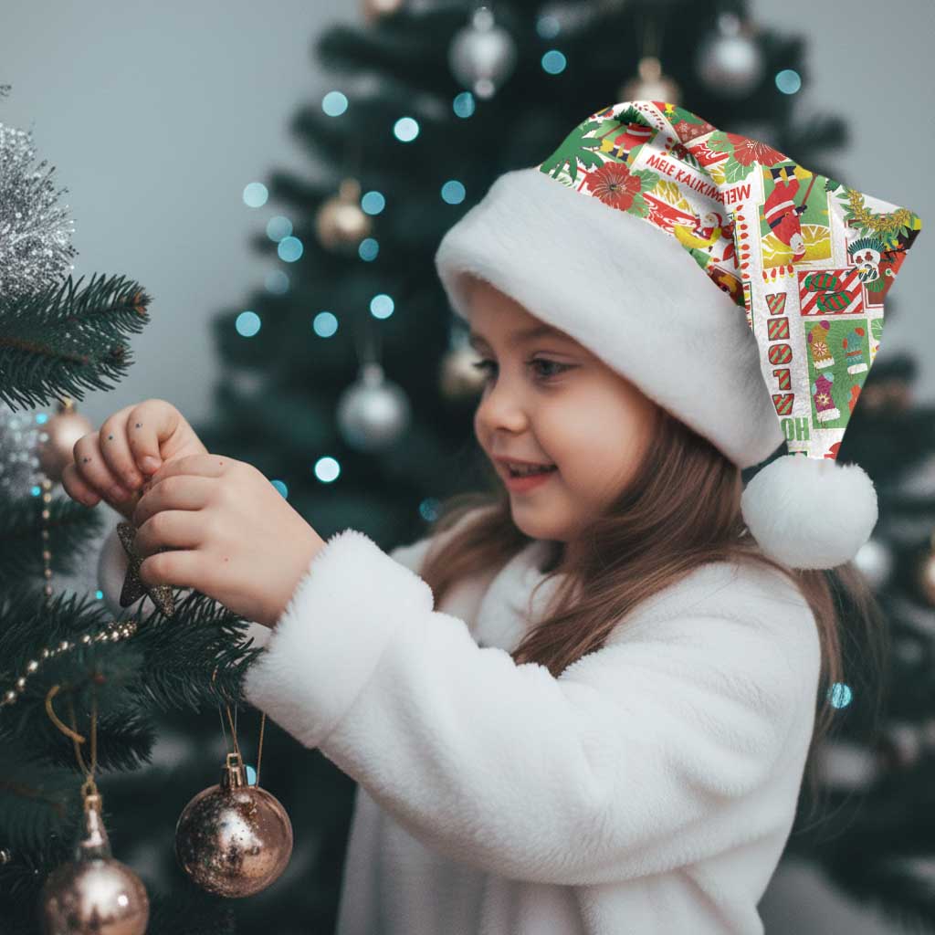 Hawaiian Santa Christmas Pattern Christmas Santa Hat White Version - Polynesian Pride