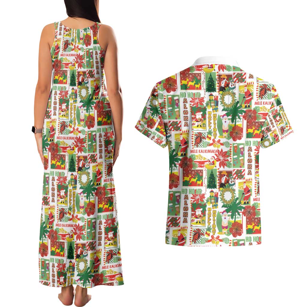Hawaiian Santa Christmas Pattern Couples Matching Tank Maxi Dress and Hawaiian Shirt White Version - Polynesian Pride